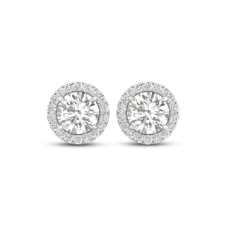 2 1/4 Carat T.W. Round-cut Lab Grown Diamond ( G-H/VS ) 14K Gold Halo Earrings with threaded post & screw back