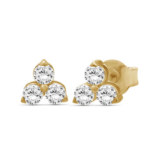 0.25 - 3.00 Carat T.W. Round-cut Lab Grown Diamond (F/VS+) 14K Gold 3 Stone Earrings with Double Notch Post & Pushback
