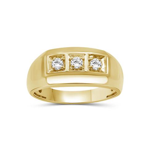 0.25 -1.00 Carat T.W. Round-cut Lab Grown Diamond (F/VS+) 14K Gold 3 Stone Men's Ring