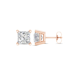 4.00 Carat T.W. Princess-cut Lab Grown Diamond ( G-H/VS ) 14K Gold Stud Earrings with Double Notch Post & Pushback