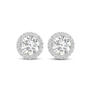 3 1/4 Carat T.W. Round-cut Lab Grown Diamond ( G-H/VS ) 14K Gold Halo Earrings with threaded post & screw back
