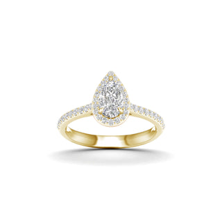 1.00 Carat T.W. Pear/Round-cut Lab Grown Diamond ( G-H/VS ) 14K Gold Halo Ring