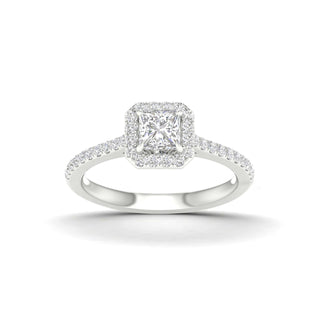 1.00 Carat T.W. Princess/Round-cut Lab Grown Diamond ( G-H/VS ) 14K Gold Halo Ring